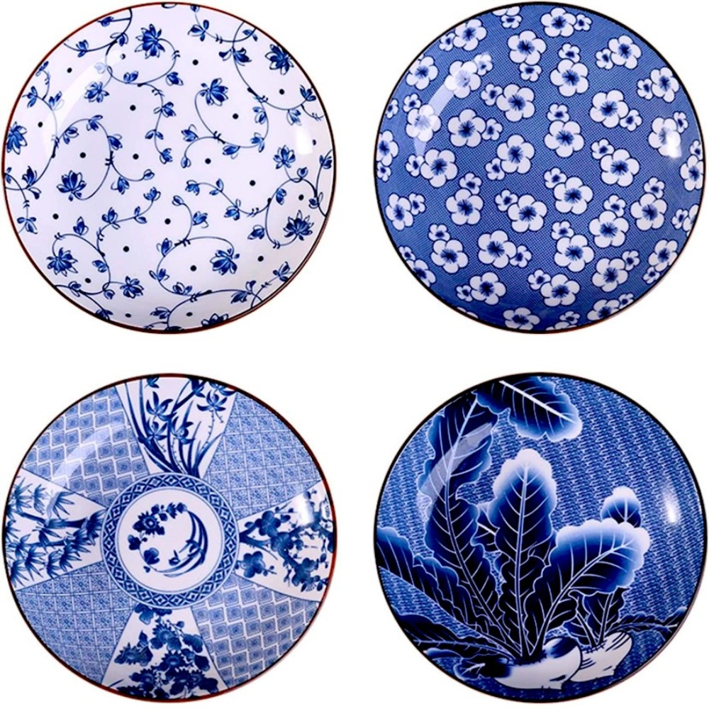 7” Porcelain Serving Plate set in Japanese Floral Pattern - new in box